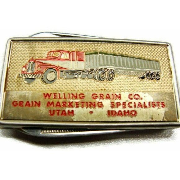 Money Clip Welling Grain Semi Truck Knife Nail File Credit Card Cash Holder Vtg - Picture 7 of 10